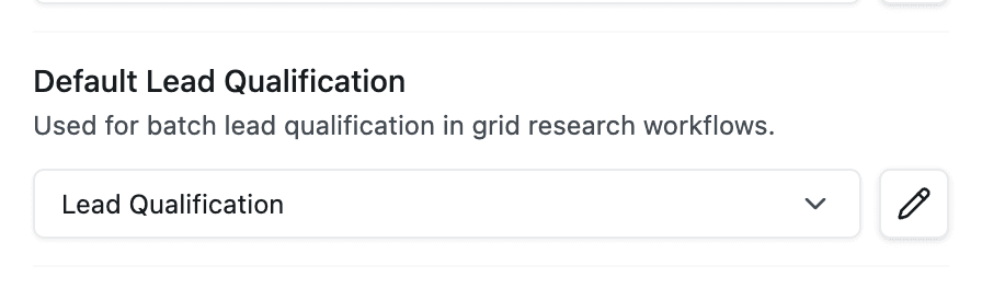 Settings page showing Default Lead Qualification dropdown