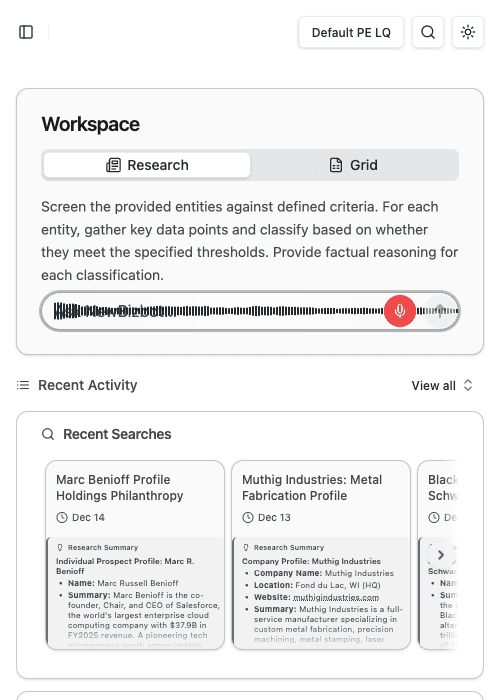 Voice recording indicator with active microphone and audio waveform