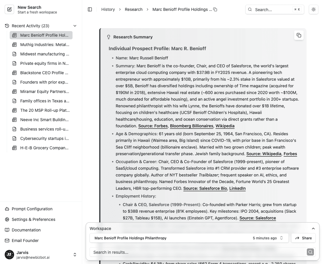 Final intelligence report showing structured sections with source citations and key data points