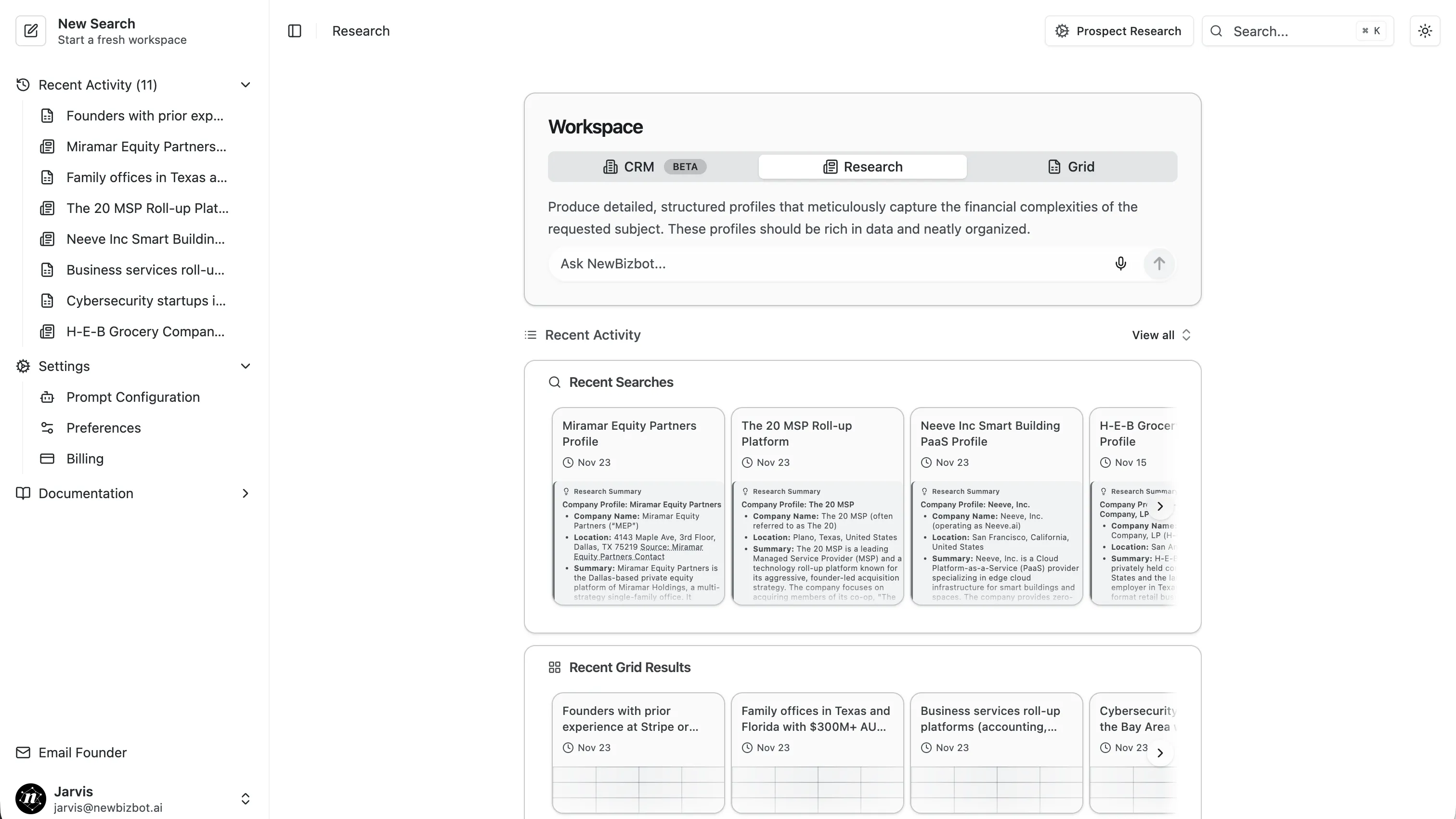 NewBizBot demo: research, qualify, decide